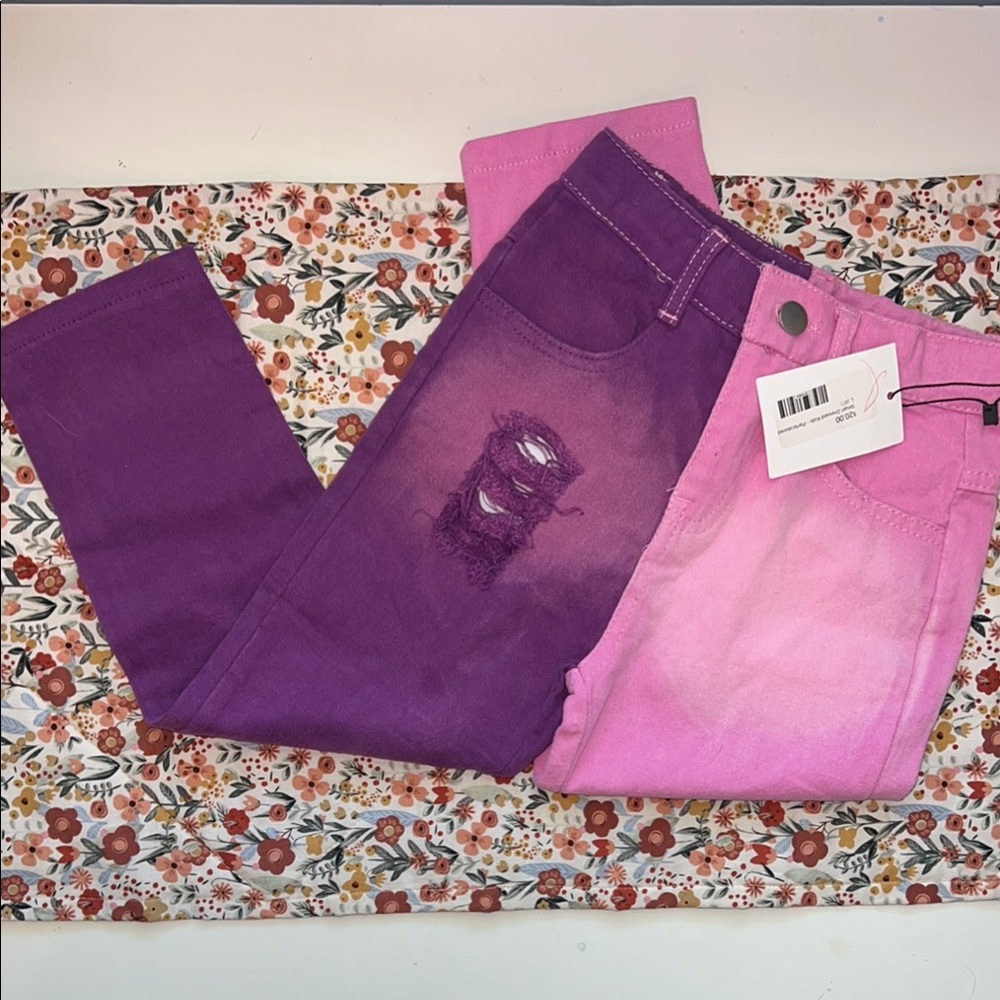 Purple and Pink Distressed Jeans
